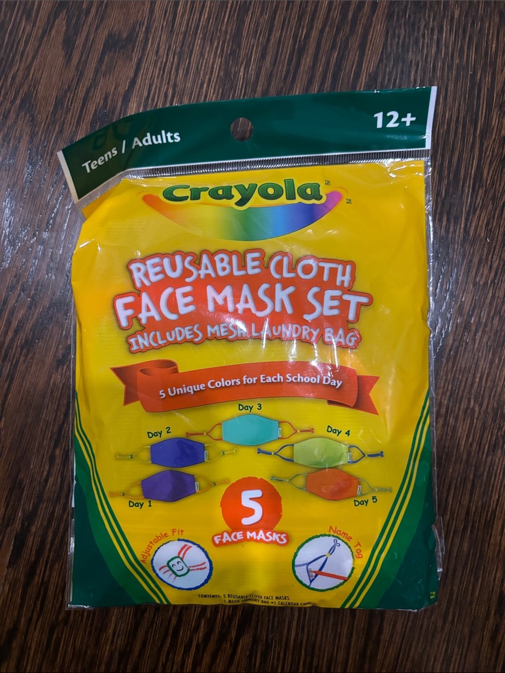 New Crayola 5-Pack Reusable Cloth Masks in Purple, Teal, Lime, Orange, Yellow